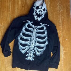 Fsd skeleton graphic hoodie mask pockets full zip black white Size L (Boys)